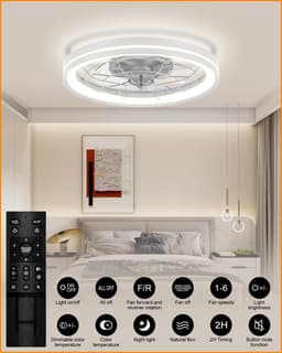 RFWR® Stille plafondventilator met licht en afstandsbediening, 48 cm, dimbaar, moderne ronde ventilator voor slaapkamer en woonkamer — thumbnail 4