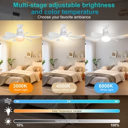 Plafondlampen met Ventilator - 3 kleurtemperatuurverlichting - Doorsnede 52 cm Ventilator Lamp met Afstandsbediening - 40W Plafondventilator met Dimbare LED Lamp - 1/2/4 uur Tmerfunctie - Beschikbaar in Voor Slaapkamer, Woonkamer, Garage enz(Wit) — thumbnail 3