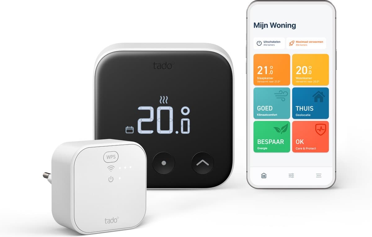 tado° Slimme Thermostaat X - Starterskit - Smart Thermostaat - incl. Matter Bridge - werkt met Google Home, Alexa & Apple Homekit - Bedrade variant - Zwart/Wit — afbeelding 1