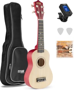 Ukelele set - MAX UKEY - 21 inch Ukulele van hout - Kindergitaar en gitaar voor volwassenen - incl. Ukelele tas, plectrums en stemapparaat - Naturel — thumbnail 1