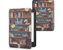 kwmobile e-reader hoesje geschikt voor Kobo Aura Edition 2 hoes - E reader flip case met magnetische sluiting - Ereader cover - bibliotheek design in meerkleurig