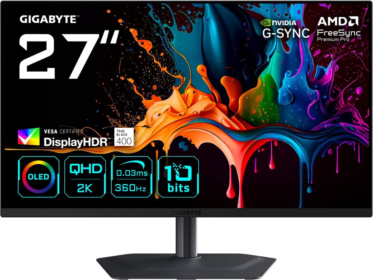 GIGABYTE MO27Q3 - 2K QHD QD-OLED Gaming Monitor - 360Hz - 27 Inch — afbeelding 1