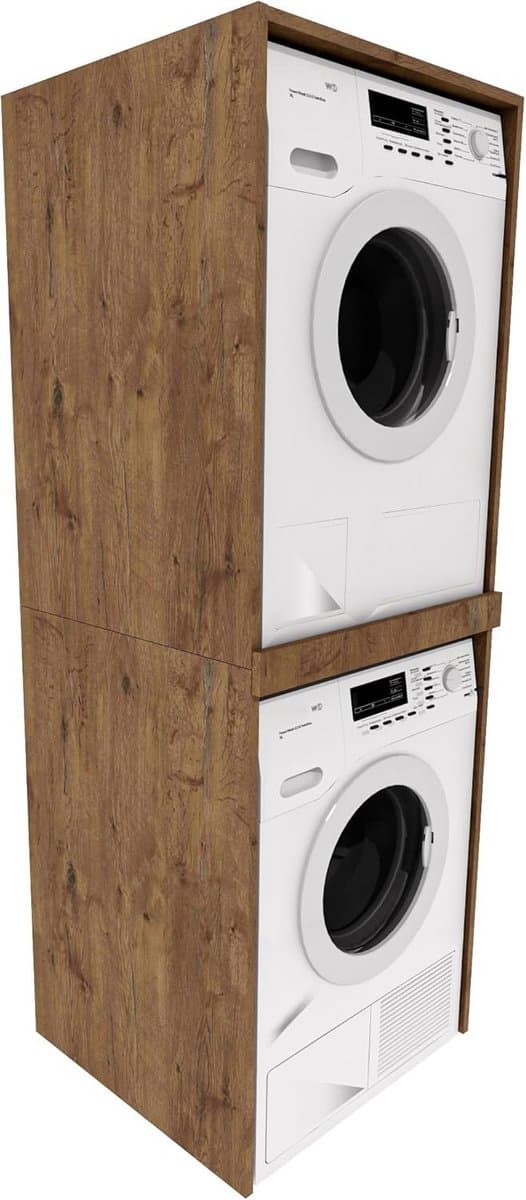 Waskast Hoog voor Wasmachine en Droger | Ruimtebesparende Kast voor Wasruimte of Badkamer | 66x180x65 cm — afbeelding 1