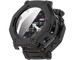 Strap-it PC case van glas geschikt voor Amazfit T-Rex 3 Pro - 44mm - Optimale bescherming - Bescherming tegen krassen & stoten - Beschermhoesje (Zwart)