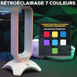 Gaming Headset Stand met RGB Backlight en USB Hub - Universele Hoofdtelefoonhouder voor PC, PS5, Xbox en Switch - Antislip en Ruimtebesparend - Wit 2024 — thumbnail 4