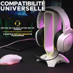 Gaming Headset Stand met RGB Backlight en USB Hub - Universele Hoofdtelefoonhouder voor PC, PS5, Xbox en Switch - Antislip en Ruimtebesparend - Wit 2024 — thumbnail 2