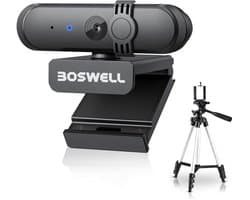 BOSWELL Webcam - 4K Full HD - Microfoon - Webcam voor PC en Laptop - Privacy Cover - Streaming - Incl. Statief