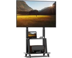 Oprolbare TV-standaard voor 32-75 inch televisies, hoogte verstelbare mobiele tv-wagen met wielen