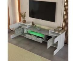 STILVORA TV-kasten 200x35x60 cm - TV meubel Met Hoogglans Afwerking - Met LED-verlichting - Modern Design - Rechthoekig - Televisie - MDF - Grijs