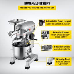 Keukenmachine Keukenmixer - Planetaire deegmixer 19 L - 3 Snelheden - RVS Kom - Veiligheidskap - 4-delige Accessoireset - Voor Horeca — thumbnail 2