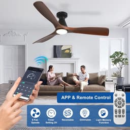 Depuley 52 inch plafondventilatoren met verlichting: walnoot 3-bladige inbouwventilator met laag profiel voor slaapkamer - dimbare buitenstille DC-motorventilator met afstandsbediening — thumbnail 2