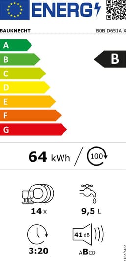 Bauknecht B0B D651A X | Half geintegreerde vaatwasser | Autodeur | Energielabel B — thumbnail 2
