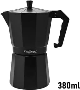 Cheffinger, Italiaanse Koffiezetapparaat 380ml 9 Kopjes van Aluminium met Ergonomisch Handvat, Zwart — thumbnail 3