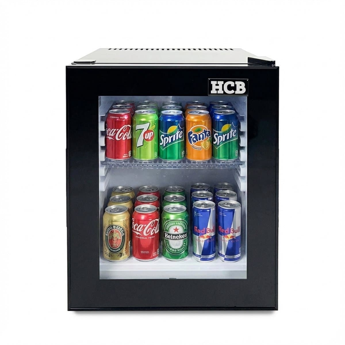 HCB® - Professionele Horeca Minibar koeling - 32L - Mini Koelkast met glazen deur - Kleine drankenkoelkast - D - Zwart - Flessenkoelkast - Bier koelkast - tafelmodel - 45.2x38.5x48.6 cm (DxBxH) - 11 kg - Frigo - 9967 — afbeelding 1