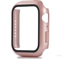 Hoesje geschikt voor Apple Watch 44MM - Hardcase - Screenprotector - Kunststof - Rose Goud