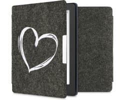 kwmobile hoes geschikt voor Kobo Aura H2O Edition 2 - E-reader beschermhoes in wit / donkergrijs - Brushed Hart design
