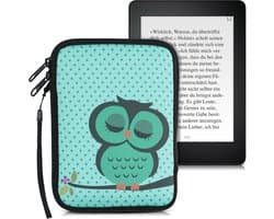 kwmobile Universele Cover voor eReader - Neopreen hoesje Slapende Uil design turquoise / bruin / mintgroen - 17 x 12 x 2 cm