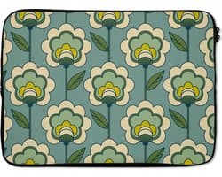 Laptophoes 13 inch - Retro - Design - Jaren 70 - Bloem - Laptop sleeve - Binnenmaat 32x22,5 cm - Zwarte achterkant