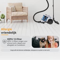 ETA Ambito Stofzuiger zonder Zak met ECO-motor en Opzetstukken – HEPA 12 Filter – Actieradius 8 Meter – 360° Draaibaar – 1,5 Liter – Wit — thumbnail 5