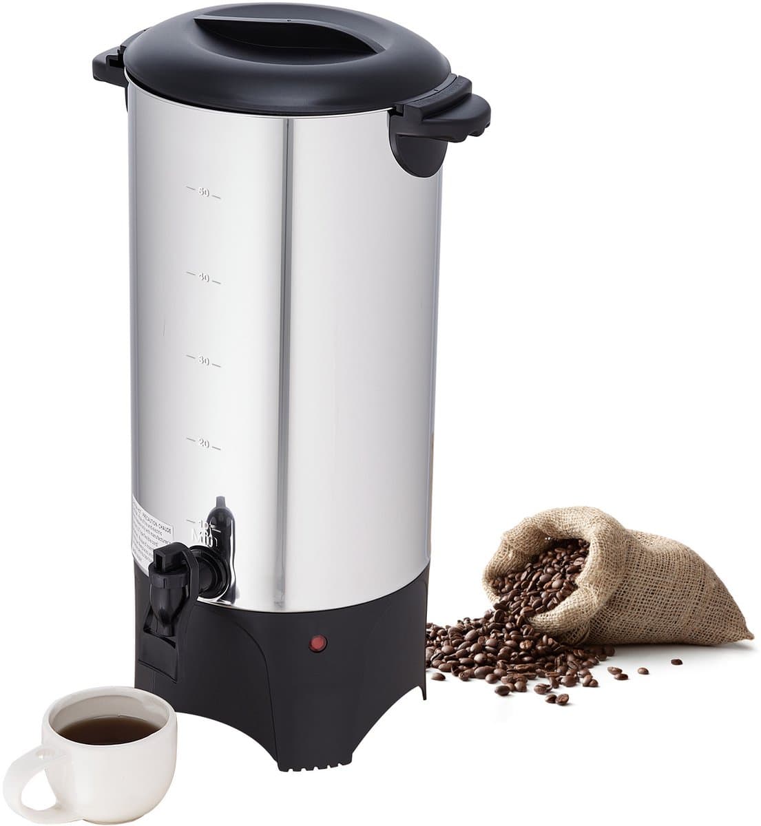 CommerciëLe Koffiepot, 50 Kopjes, Roestvrij Staal, Grote Koffieautomaat, 1000 W, 220 V, Elektrisch Koffiezetapparaat voor Snel Zetten, Heetwaterkan met Afneembaar Netsnoer, Zilver — afbeelding 1