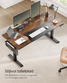 Elektrisch Zit-Sta Bureau – 70x160x(72–120) cm – In Hoogte Verstelbaar – 4 Geheugenstanden – Vintage Bruin/Zwart – Geluidsarm <50 dB – Kabelmanagement – Opbergvak – Draagkracht 80 kg — thumbnail 4