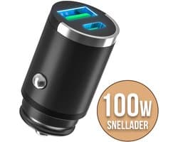 YSONIC Auto Oplader - Universele Duo Snel Lader - USB C & A Poort Adapter - Type C Sigarettenaansteker Stekker - Tot Max 100W Fast Charge Geschikt voor Smartphones, Tablets & Laptop - Zwart