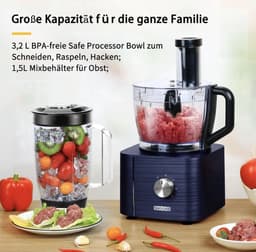 Keukenmachine - Alles in 1 keukenmachine - Multifunctionele keukenmachine - Vleesmolen - Garde - Kneder - Shredder - Sinaasappelpers - Hakselaar - Blender - 1100W - Donkergrijs — thumbnail 3