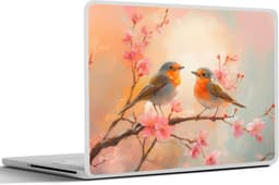 Laptop sticker - 14 inch - Roodborstjes - Sierlijk - Bloesemtak - 32x5x23x5cm - Laptopstickers - Laptop skin - Cover — thumbnail 3