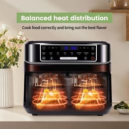 Heteluchtfriteuse 10L – Airfryer - Dubbele Lades – 2000W - 240V - Touchscreen – 8 Automatische Programma's – Kijkvenster - Zwart — thumbnail 5