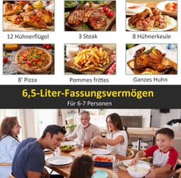 Premie Airfryer - 6,5L - met 8 menu's LED-display - 80ºC tot 200ºC - 1700W - Zwart+Grijs — thumbnail 5
