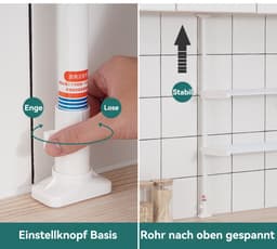 CHIWIN Magnetron Rek Uitschuifbaar - Keukenkast voor Magnetron - Magnetron Opbergrek - Magnetronkast - Keuken Organizer - met 5 S-vormige Haken - Geen Boren - voor Magnetrons, Koffiezetapparaten, Airfryers, Oven - Wit — thumbnail 4