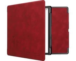 kwmobile e-reader hoesje geschikt voor Amazon Kindle Scribe (2022/2024) hoes - Ereader flip case met standaard - Kunstleren e reader cover - Paardenbloemen Liefde design in donkerrood
