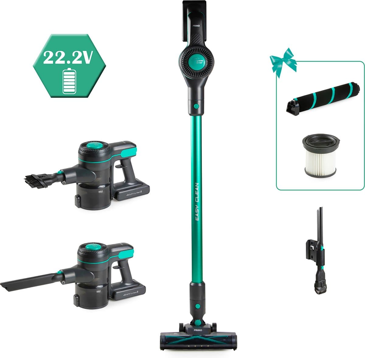 PRIMO PR509SV 3-in-1 Steelstofzuiger Draadloos - Stofzuiger zonder zak - Kruimelzuiger - Extra fluffybrush - Grijs/Groen — afbeelding 1