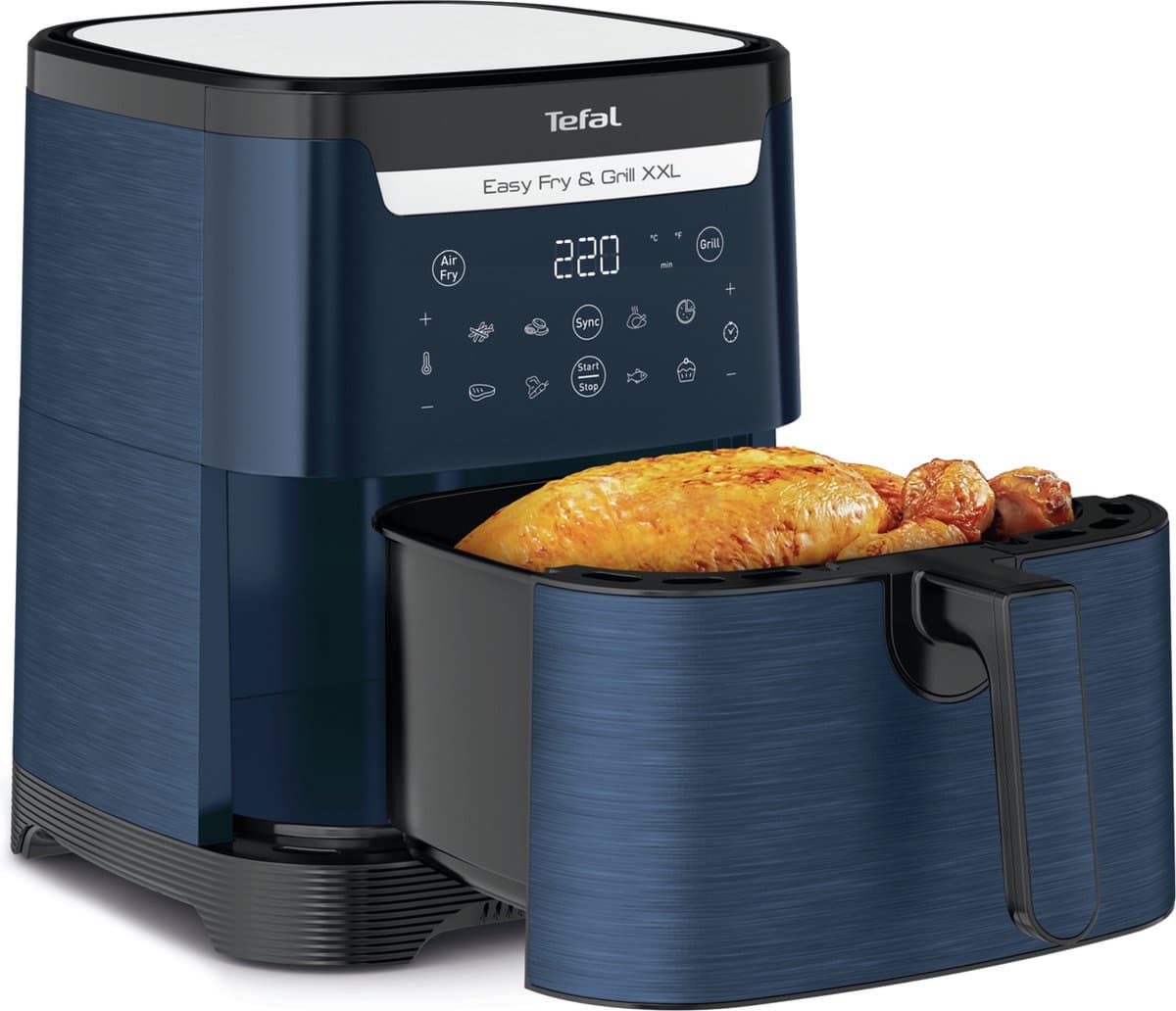 Tefal Easy Fry & Grill EY8014 XXL 6,5L - 2-in-1 Heteluchtfriteuse met Uitneembare Verdeler - Blauw Airfryer met 8 Automatische Kookprogramma's - Grote Airfryer van Tefal 1830W - Digitaal Display - Met Anti Aanbaklaag — afbeelding 1
