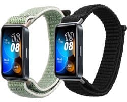 kwmobile Horlogebandjes geschikt voor Huawei Band 10 / 9 / 8 - 2 x Nylon Smartwatch bandje in zwart / groen.