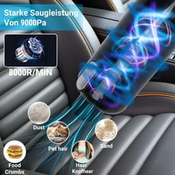 Handheld stofzuiger 120 W/15000 Pa mini-multifunctioneel draagbaar-licht draadloos-oplaadbaar-Zoeken naar dierenharen-auto-thuis-2 wasbare HEPA-filters voor nat en droog (zwart) — thumbnail 5