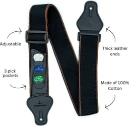 Premium verstelbare Gitaarband - Gitaar Gitaarriem met plectrum houders - Inclusief 3 Celulloid Plectrums - Guitar Strap - Model 6 — thumbnail 2