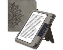 kwmobile e-reader hoesje geschikt voor Kobo Libra 2 hoes - E reader flip case van kunstleer - Ereader cover met stand - Opkomende Zon design in grijs