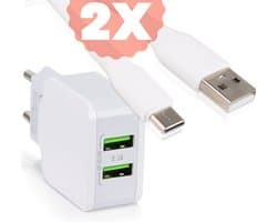 USB Lader met 2 Poorten + 2x USB C naar USB Kabel - 3 Meter - Wit