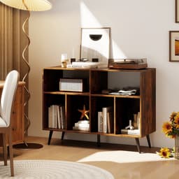 Platenspeler Meubel - LP-kast - Platenspelerkast - Draaitafelstandaard - Platenspelerstandaard - Vintage Displayplank - Rustiek Bruin — thumbnail 5