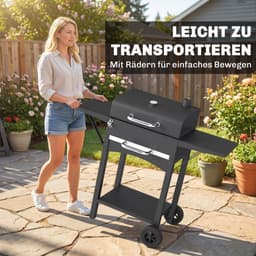 Houtskoolgrill met Deksel – BBQ Smoker Grill met 2 Zijtafels, Groot Grilloppervlak, Thermometer en Wielen – 110 x 46,5 x 101 cm / 43,3 x 18,3 x 39,8 inch – Zwart — thumbnail 3