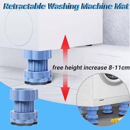 Een vierdelige wasmachineset bestaande uit verstelbare schokdempers (8-11 cm hoogte), anti-vibratievoetjes, een universele wasmachinebasis en een verhoger voor de droger. — thumbnail 3