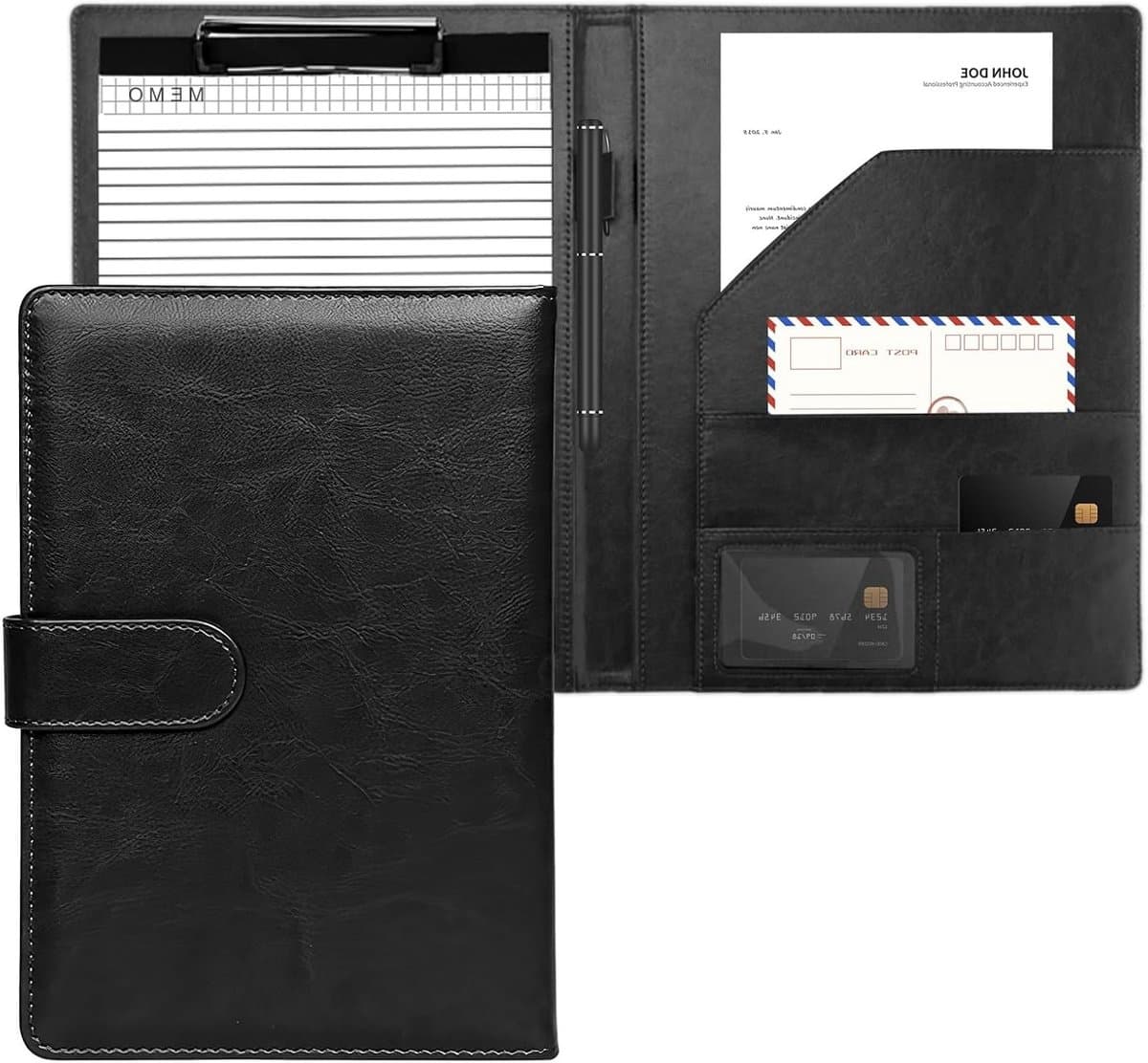 Professionele A4 Leren Conferentie Map met Clipboard, Notepad en Documentvakken, Waterproof en Inclusief Penhouder — afbeelding 1