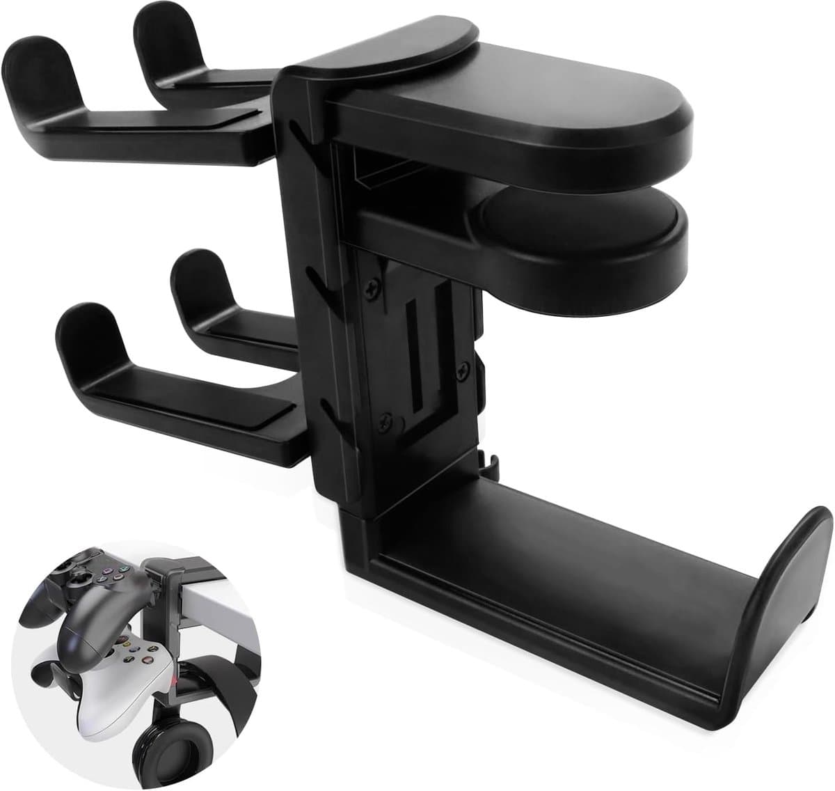 Headset en Controller Houder - Controller Houder met Grip Houder - Kabel Houder - 360 Graad Rotating Gaming Hoofdtelefoon Haak - Ruimte Besparend - Computer Tafel Hoofdtelefoon Houder Cabinets — afbeelding 1