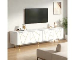MIVRAY Tv-Meubel - 4 Deuren En Verstelbare Plank - Voor Televisies Tot 85 Inch - Spaanplaat Wit Goud - 190x40x51,5 Cm