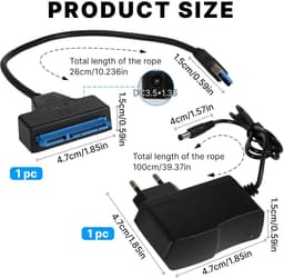 SATA USB Adapterkabel - Externe Harde Schijf Adapter - Data Overzetten - UASP Ondersteuning - 5Gbps - Zwart — thumbnail 2
