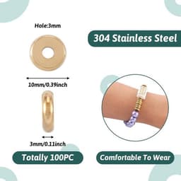 304 Roestvrijstalen Plat Ronde Afstandskralen 10mm - Set van 100 Stuks - Gouden Metalen Schijf Kralen voor Sieraden Maken — thumbnail 3