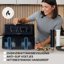 Heteluchtfriteuse - Airfryer - Gezond Koken - Dubbele Lades - 9 Liter - Zwart — thumbnail 2
