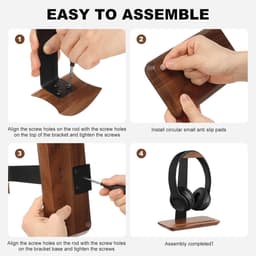 Hoofdtelefoonstandaard Hout - Koptelefoonhouder Beugel - Bureau Organisatie - Antislip Basis - 30 cm Hoog - Walnoot — thumbnail 4