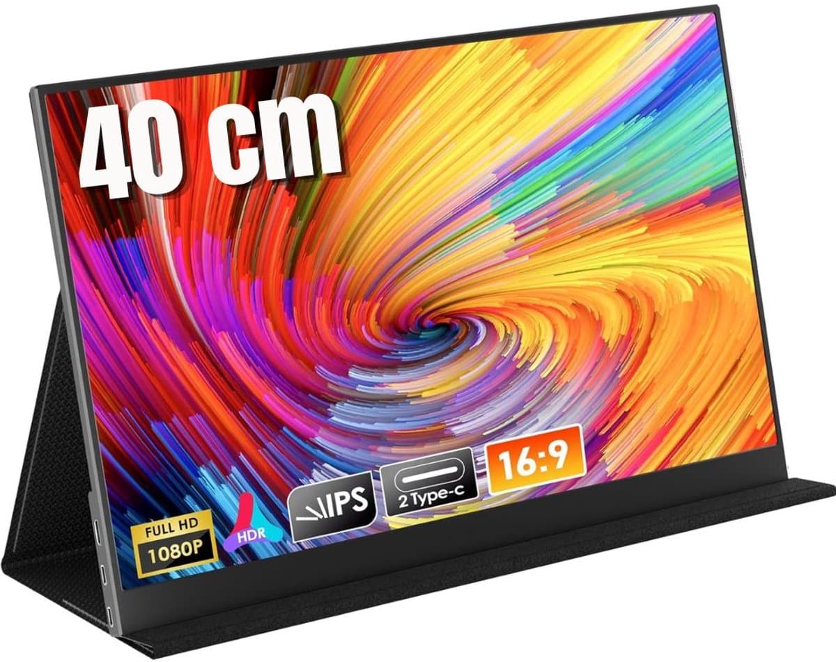 KAD® Portable Monitor - Draagbare Monitor voor Laptop - Ultra-Slank Tweede Scherm - Zwart - 1cm x 36cm x 22cm — afbeelding 1